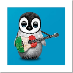 Baby Penguin Playing Italian Flag Guitar Posters and Art